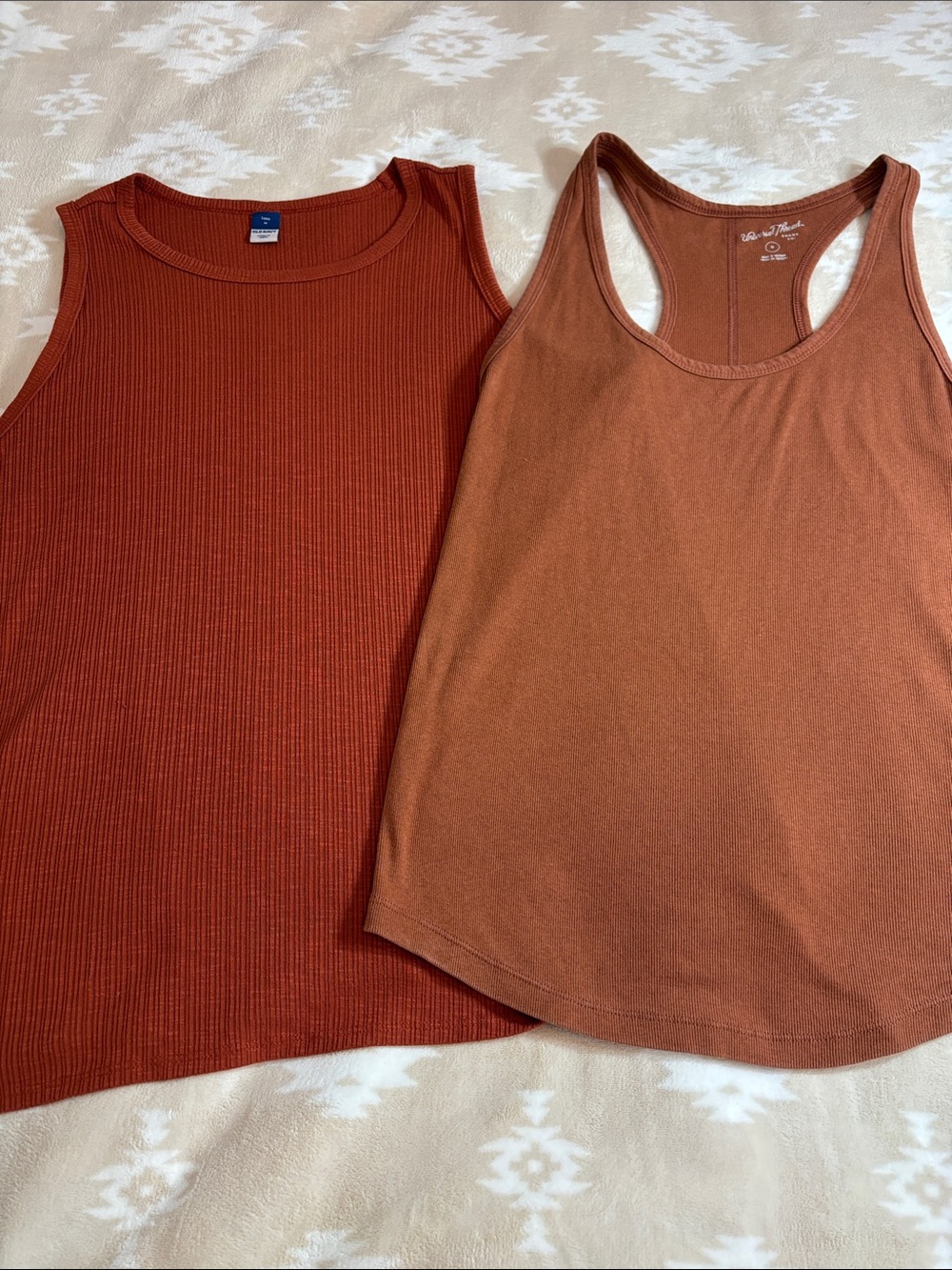 Women's Burnt Orange Ribbed & Brown Tank Duo